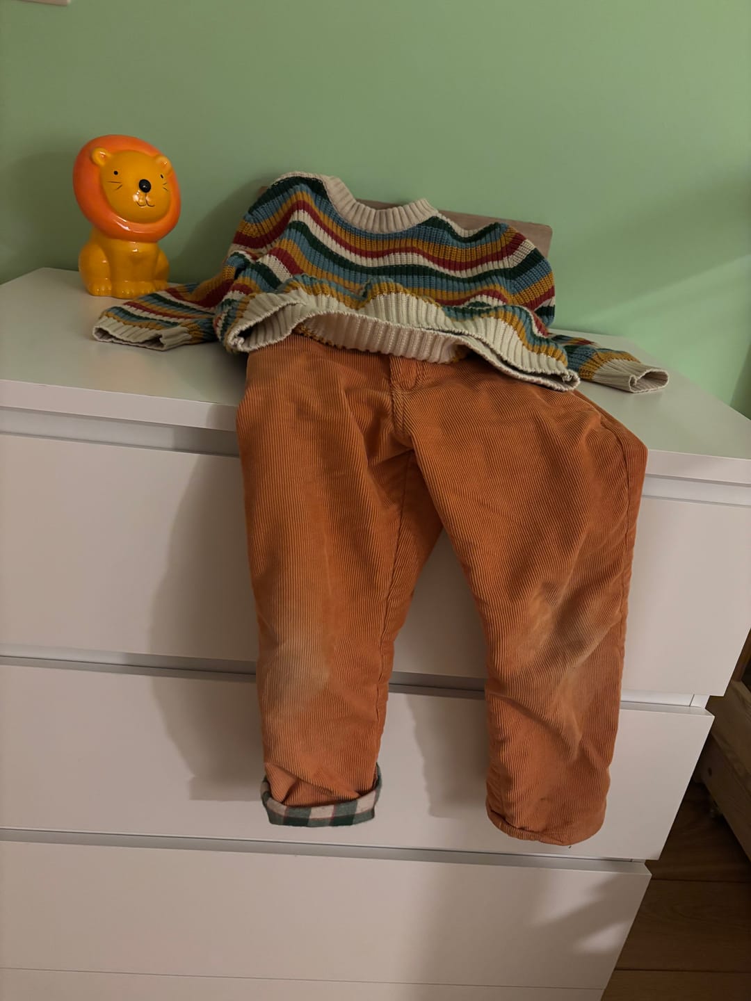Customer photo review of Golden Ochre Corduroy Lined Adventure Jeans