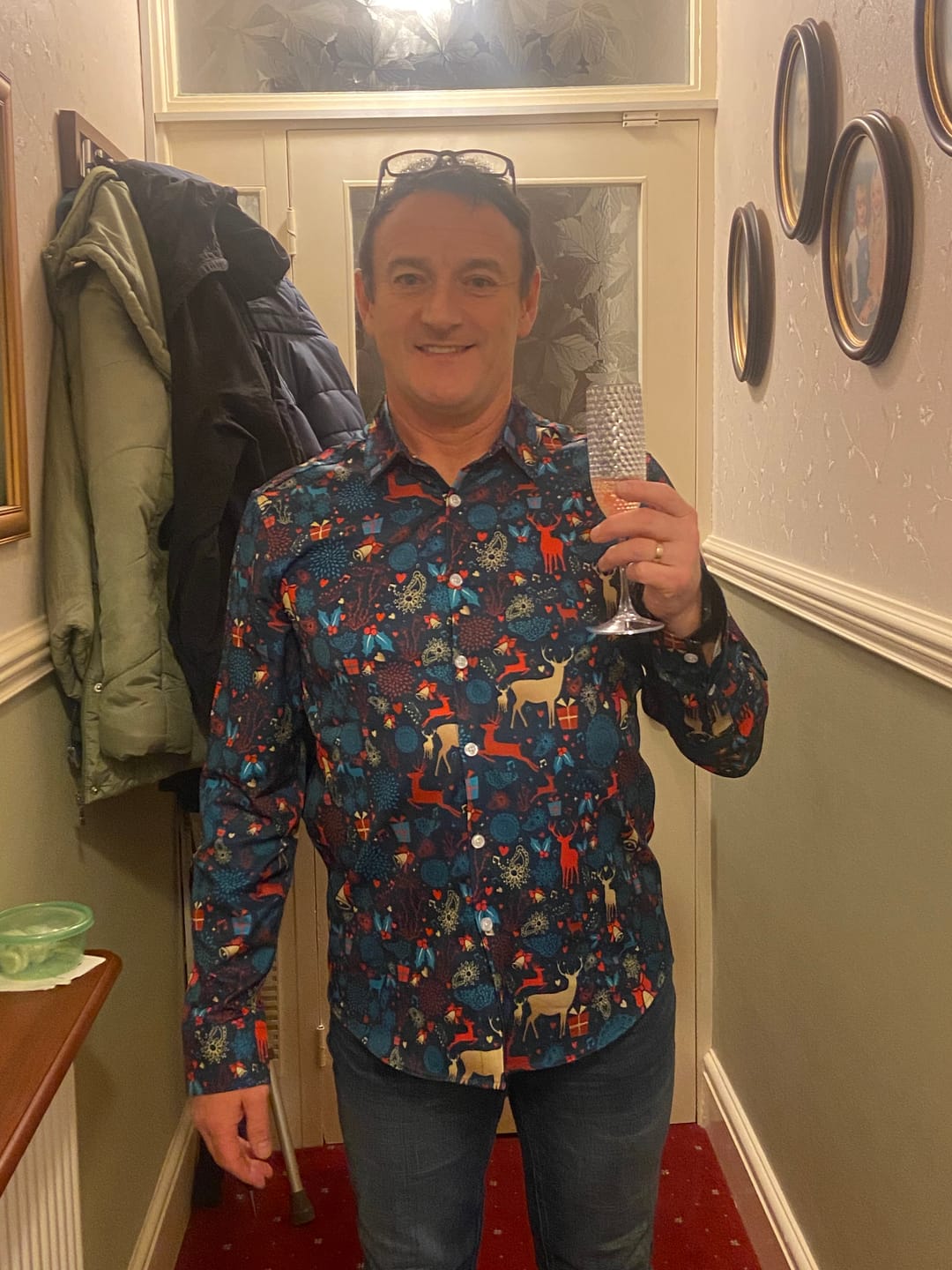 Customer photo review of Men's Vintage Christmas reindeer Printed Holiday Long Sleeve Shirt