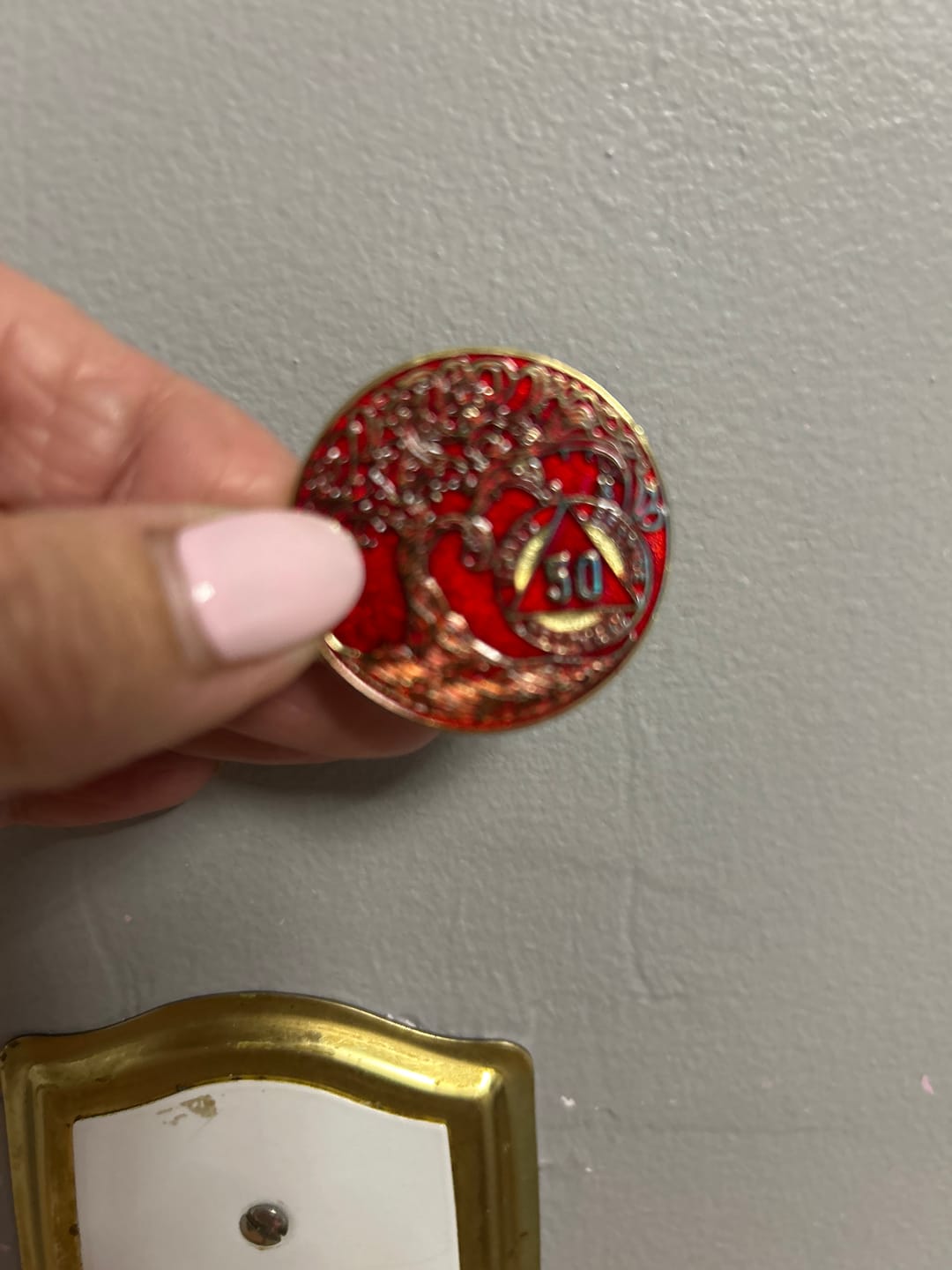 Customer photo review of 1 to 50 Year Sobriety Mint Twisted Tree of Life Gold Plated AA Recovery Medallion/Chip/Coin - Blue