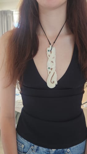 Customer photo review of Intricately Carved 12.5cm Maori Bone Manaia Necklace