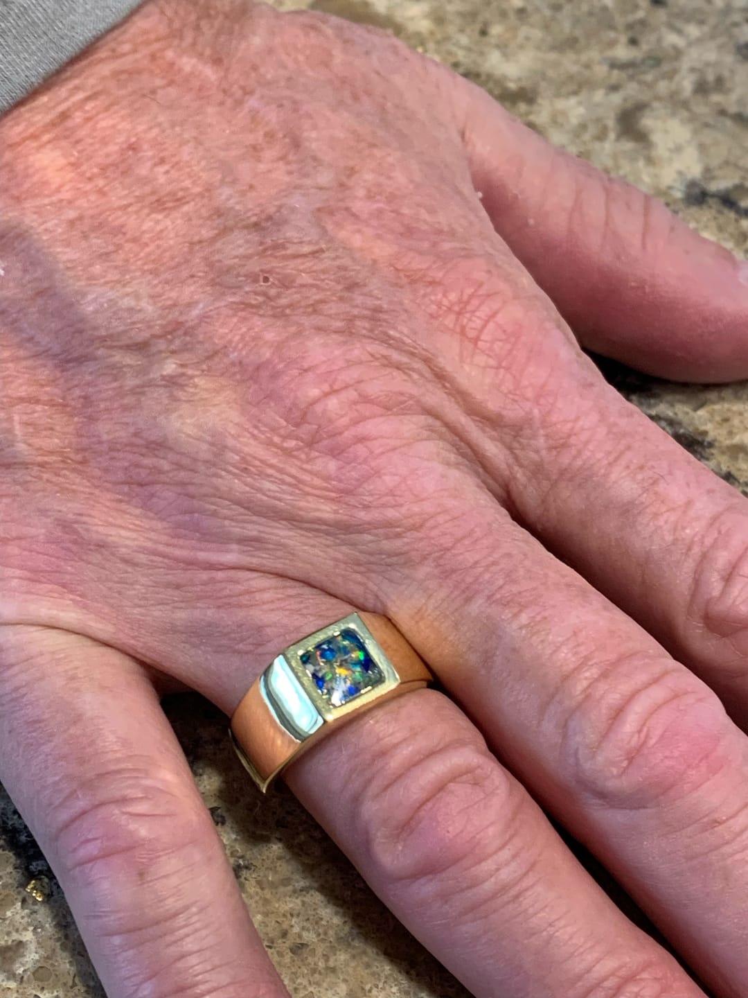 Customer photo review of Men's Opal Ring with Cremation Ash