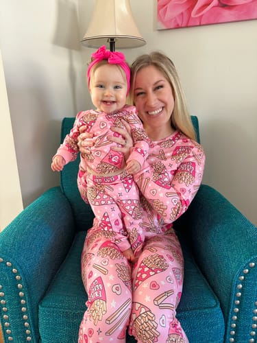 Customer photo review of Valentines Mommy and Me Pink Pajamas