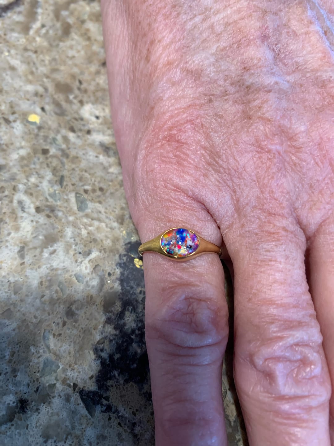 Customer photo review of Golden Oval Ring with Cremation Ashes