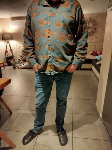 Customer photo review of Chemise boutonnée à manches longues pour homme à imprimé floral bleu vintage