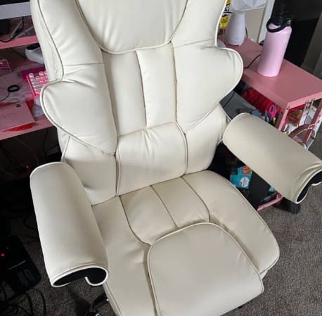 Customer photo review of Homrest 6-Point Massage Heat Ergonomic Reclining Office Chair with Footrest Beige