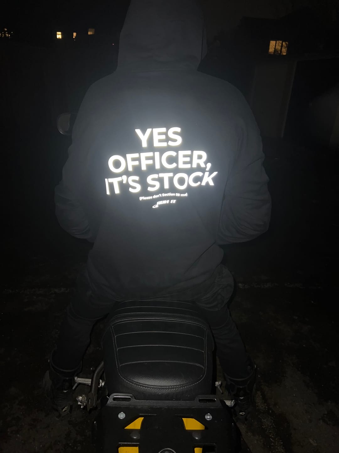 Customer photo review of "YES OFFICER IT'S STOCK" Hoodie