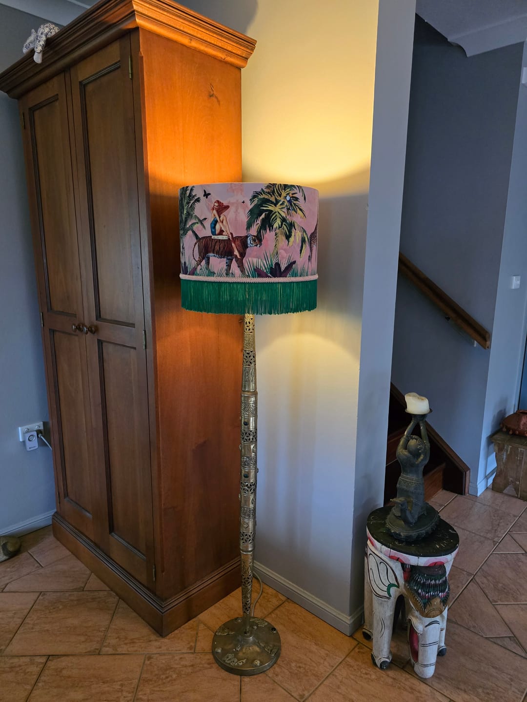 Customer photo review of Jungle Walk Pink Fringed Drum Lampshade
