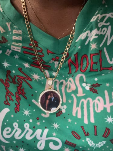 Customer photo review of Diamond Studded Angel Wing Photo Necklace