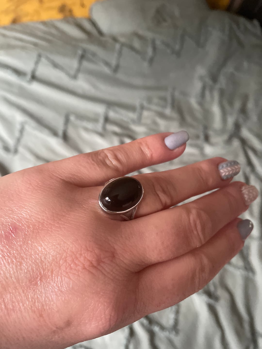 Customer photo review of Bague Ajustable "Guérison de L'Âme" en Obsidienne Œil Céleste & Argent