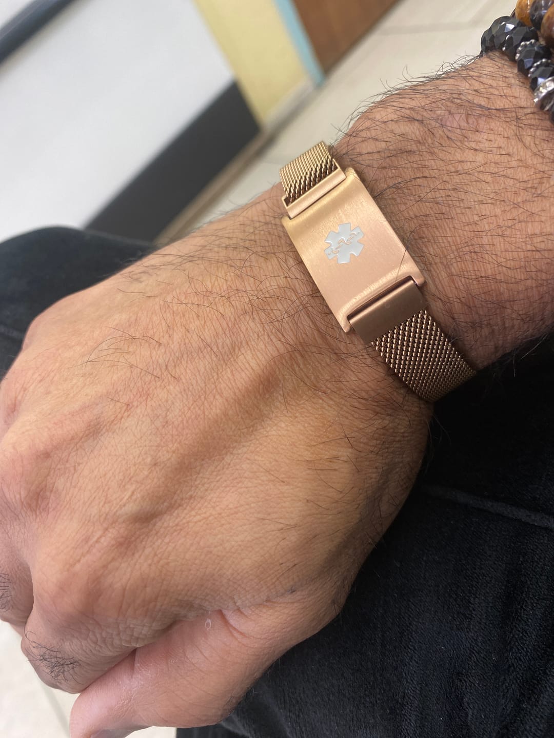 Customer photo review of Roxie Medical Alert Bracelet with Magnetic Closure – Rose Gold