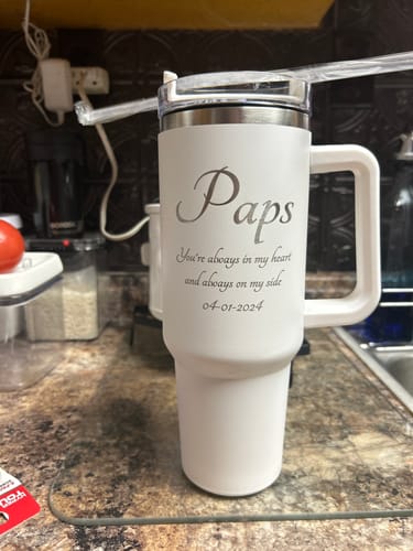 Customer photo review of Personalized 40 Ounce Laser Etched Tumbler