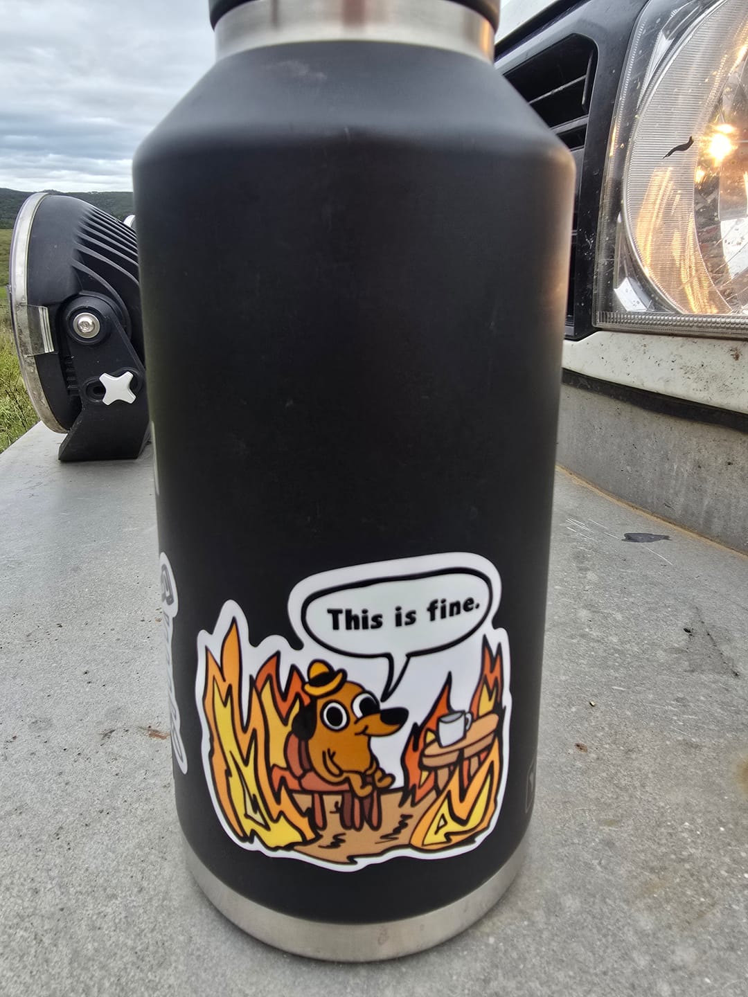 Customer photo review of This Is Fine 🔥 - Sticker