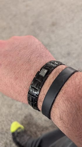 Customer photo review of Special Offer! Sherman Tank Track Titanium Magnetic Bracelet : Helps Pair Veterans With A Service Dog Or Shelter Dog