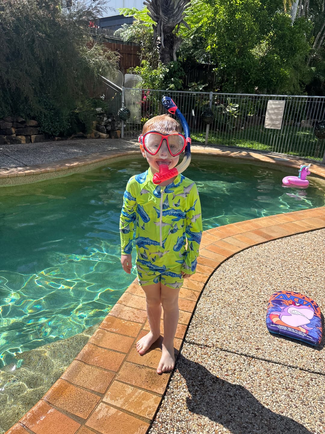 Customer photo review of Fluro Green Sharks Unisex Long Sleeve Zip Swimmers