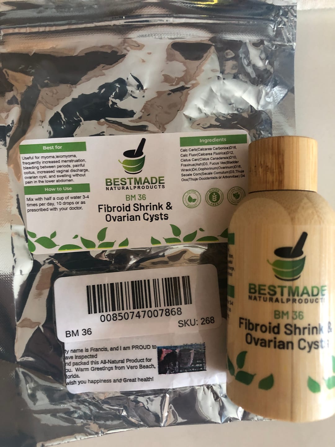 Customer photo review of Fibroid Shrink & Ovarian Cysts, BM36 - Helps Shrink Fibroids and Ovarian Cysts, Balance Estrogen Levels and Prevent Regrowth, Support for Menstrual Pain and Painful Intercourse, 30ml