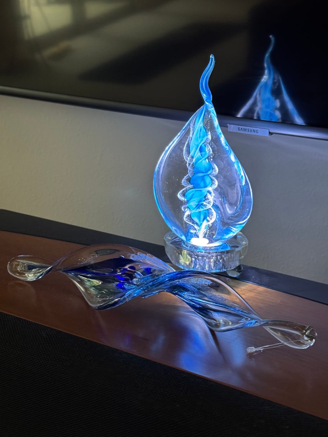 Customer photo review of Illuminated Memorial Glass Flame with Cremation Ashes