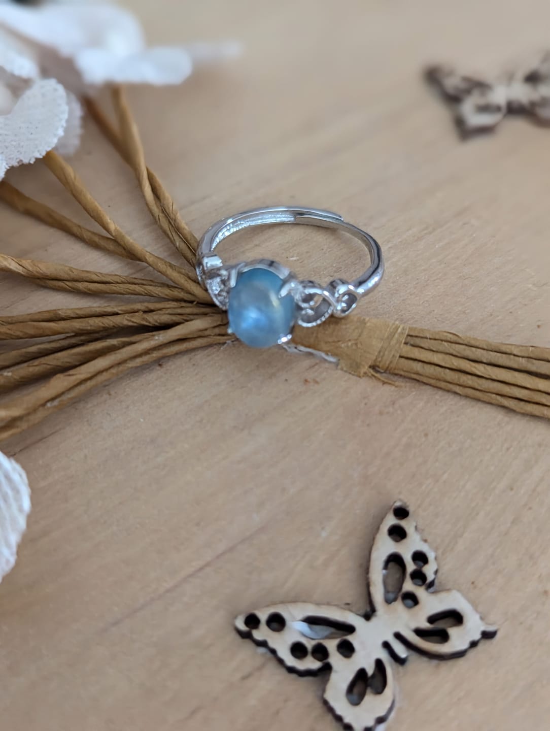 Customer photo review of Bague Ajustable "Cristal de Mer" en Aigue-Marine