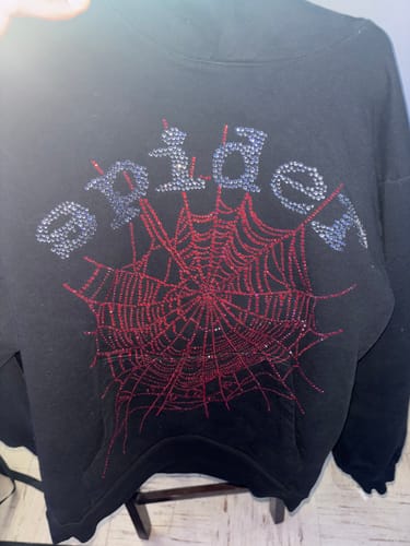 Customer photo review of Sp5der OG Rhinestone Hoodie Black