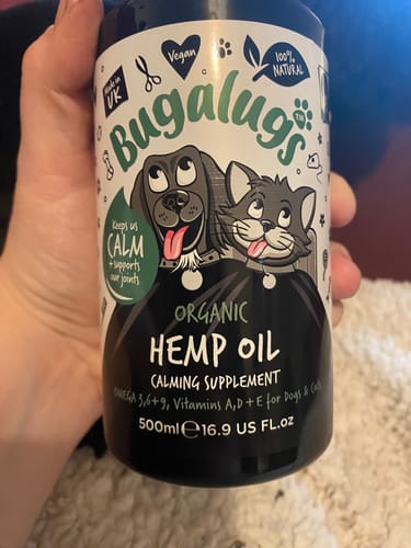 Customer photo review of Organic Hemp Oil 100% Natural Calming Supplement for Dogs & Cats (500ml)