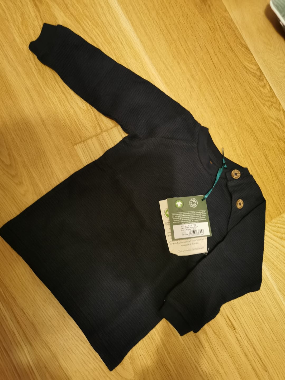 Customer photo review of Navy Waffle Long Sleeve Button Raglan T-Shirt