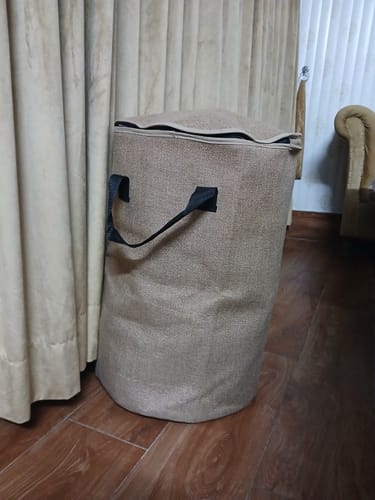 Customer photo review of Qoolish Beige Jute Foldable Laundry Basket