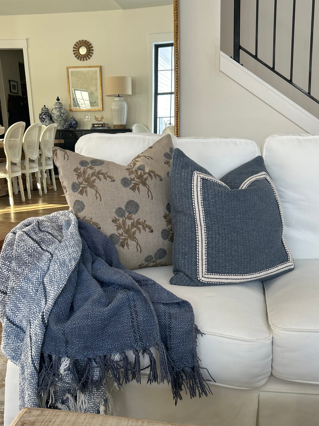 Customer photo review of Indian Block Print Pillow Cover - Natural, Flax, Slate Blue, Olive Brown Floral