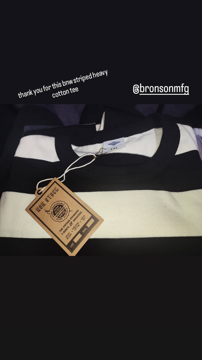 Customer photo review of Heavyweight Cotton Wide Striped T-Shirt - Black/White