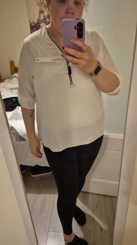 Customer photo review of Jocasta White Zip Detail Top