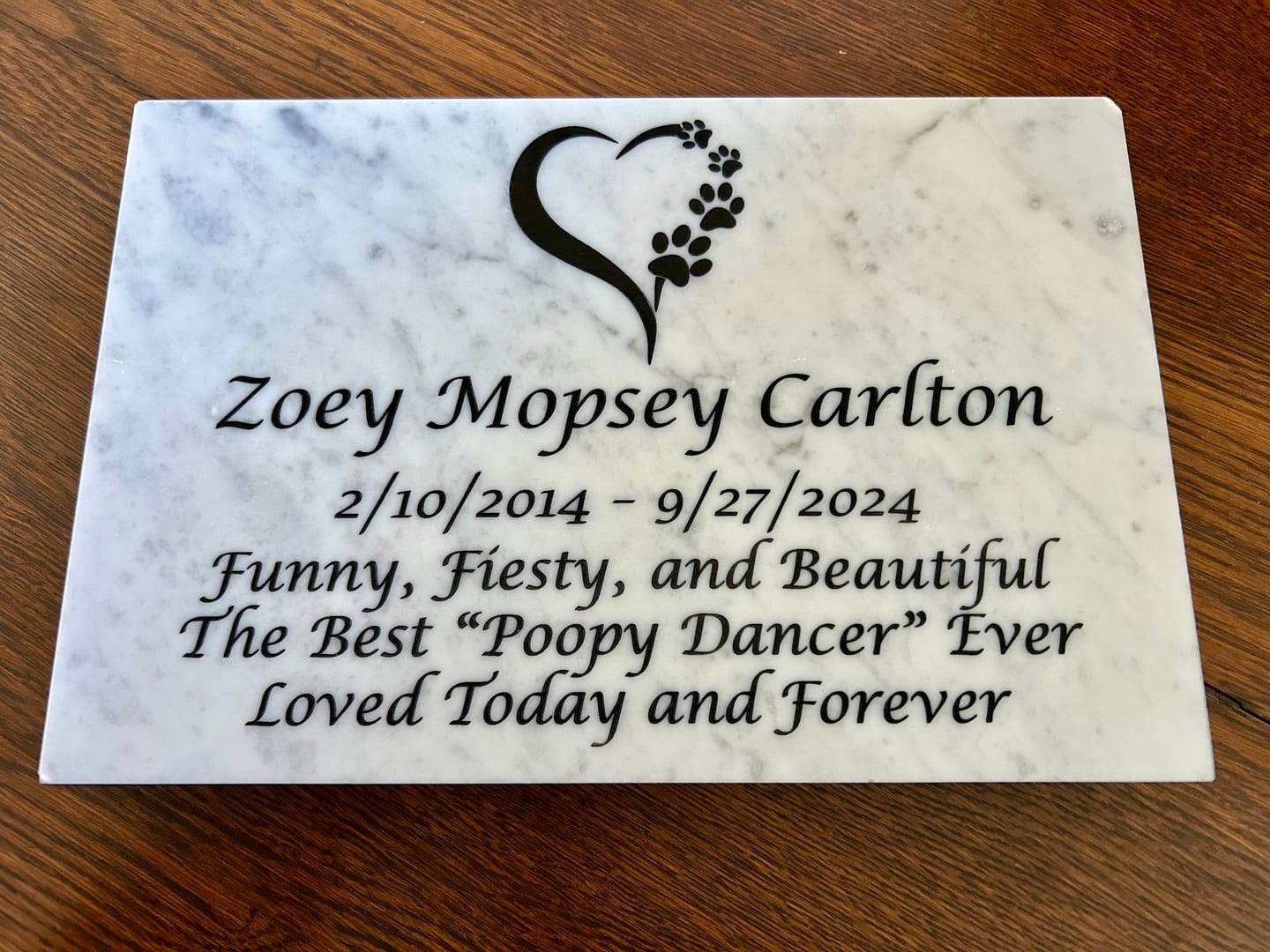 Customer photo review of Marble Marker, Pet headstones, Custom Outdoor Engraved In Loving Memory