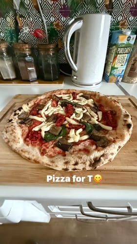 Customer photo review of Topped Aubergine & Tomato Pizza