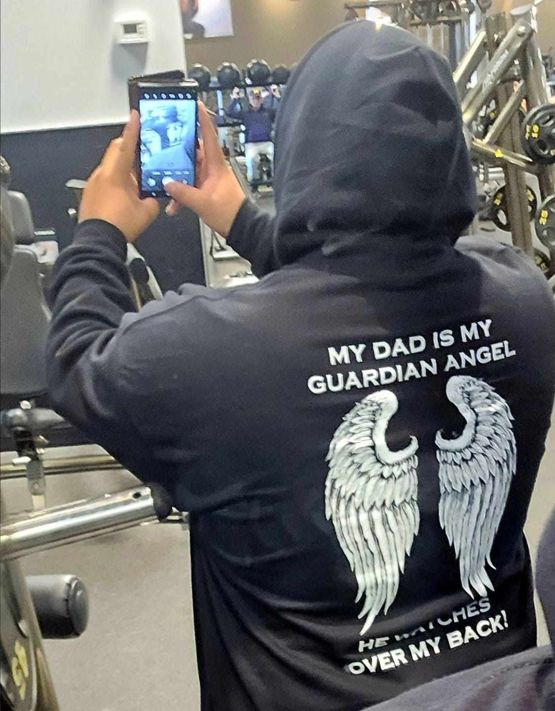 Customer photo review of My Dad Is My Guardian Angel Hoodie