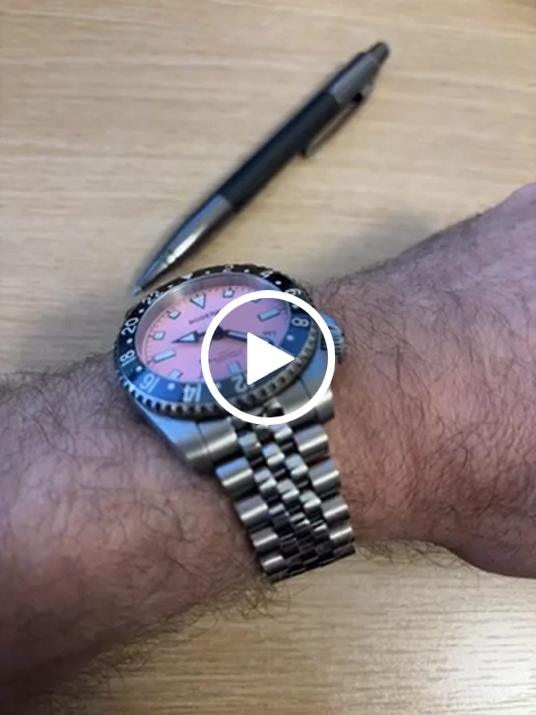 Customer video review of ADMIRAL GMT - 200M Waterproof Titanium Automatic Diver Watch | Pink-(Ceramic Bezel)
