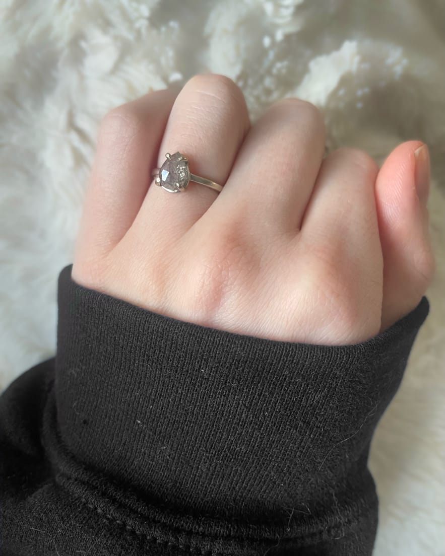 Customer photo review of Custom: Pear Salt and Pepper Diamond Ring