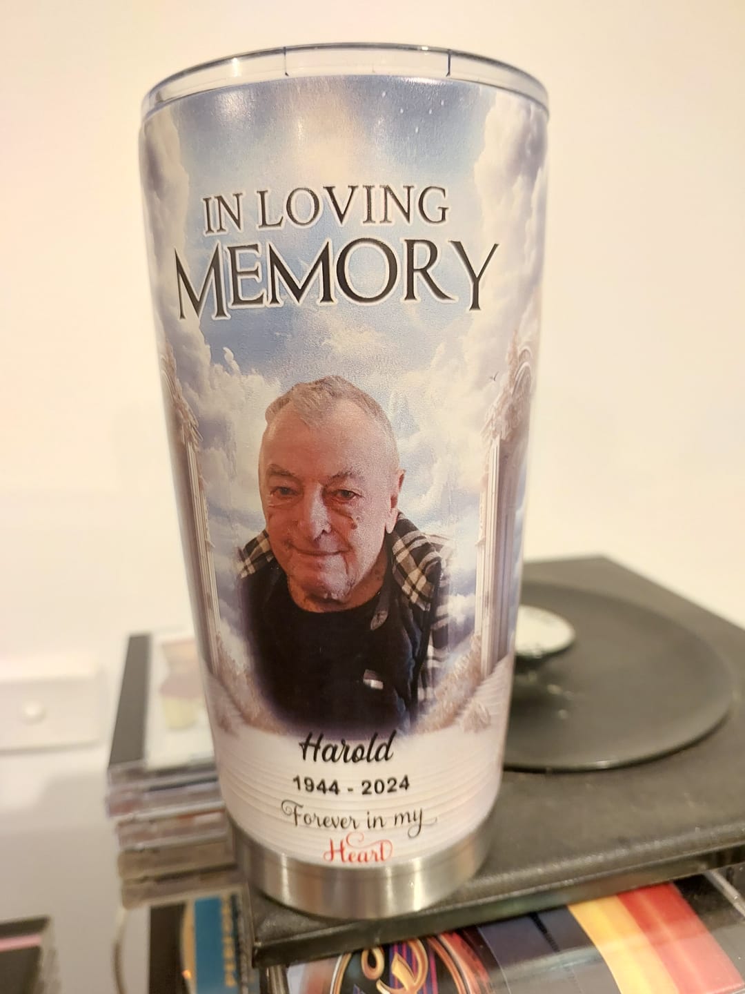 Customer photo review of In Loving Memory Upload Photo Heaven Gate Sky, A Big Piece Of My Heart Lives In Heaven Personalized Tumbler