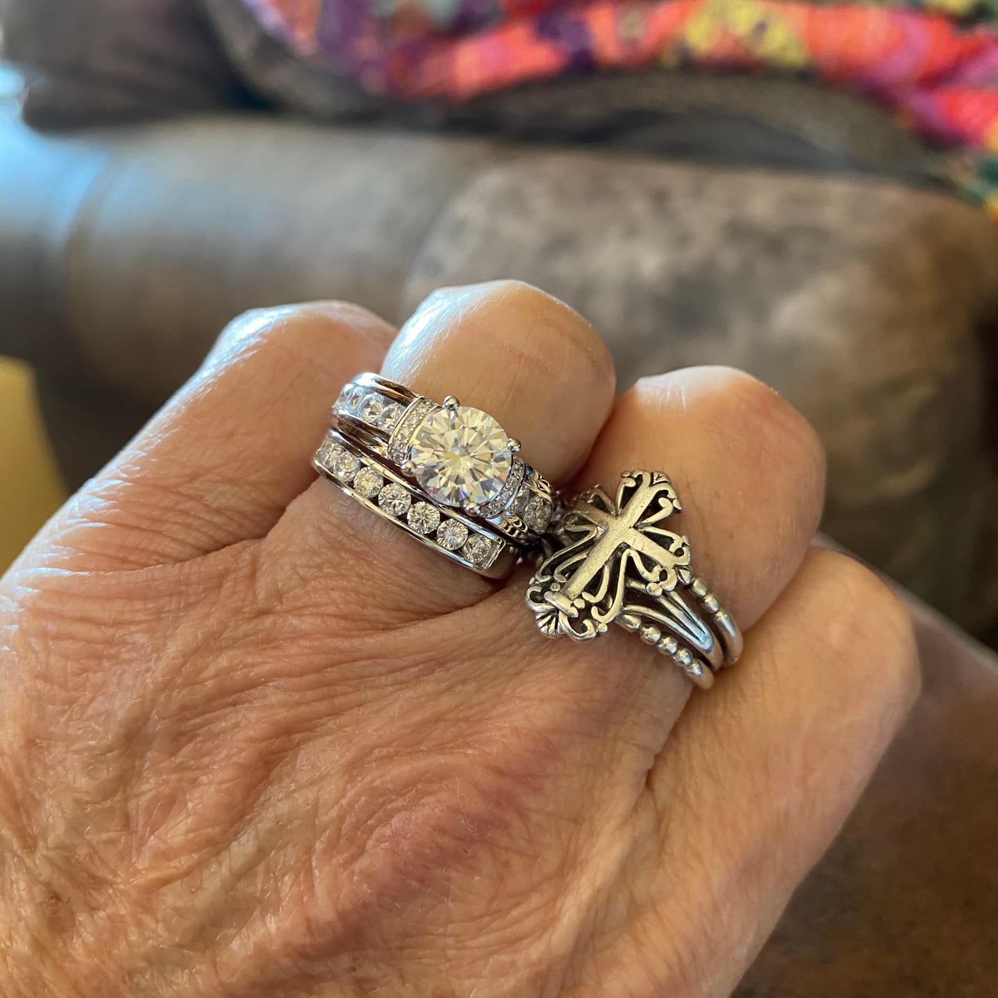 Customer photo review of Channel Set Moissanite Half Eternity Wedding Band Ring In Sterling Silver