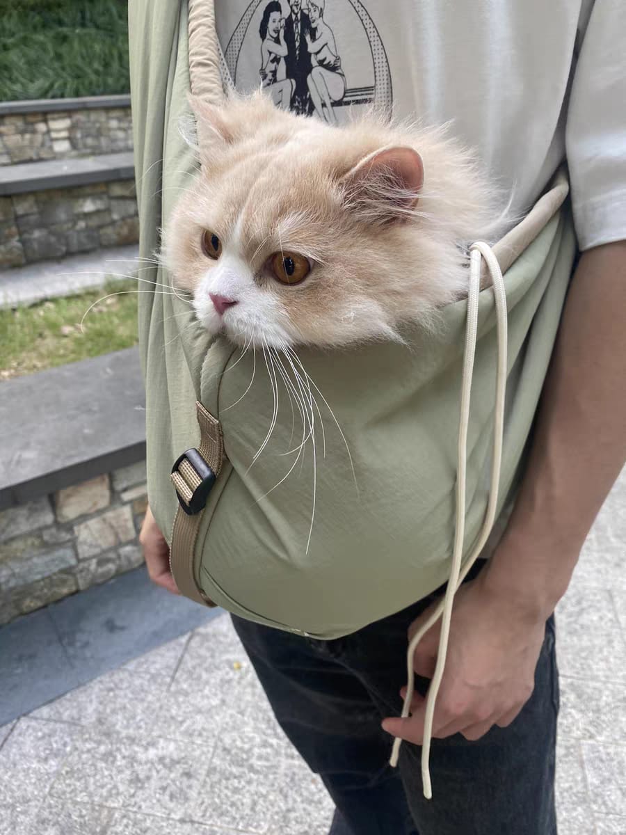 Customer photo review of Wide-Strap Cradle-Style Structured Pet Sling Carrier Bag