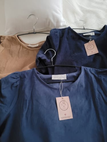 Customer photo review of Robe Rosine - velours côtelé bleu océan