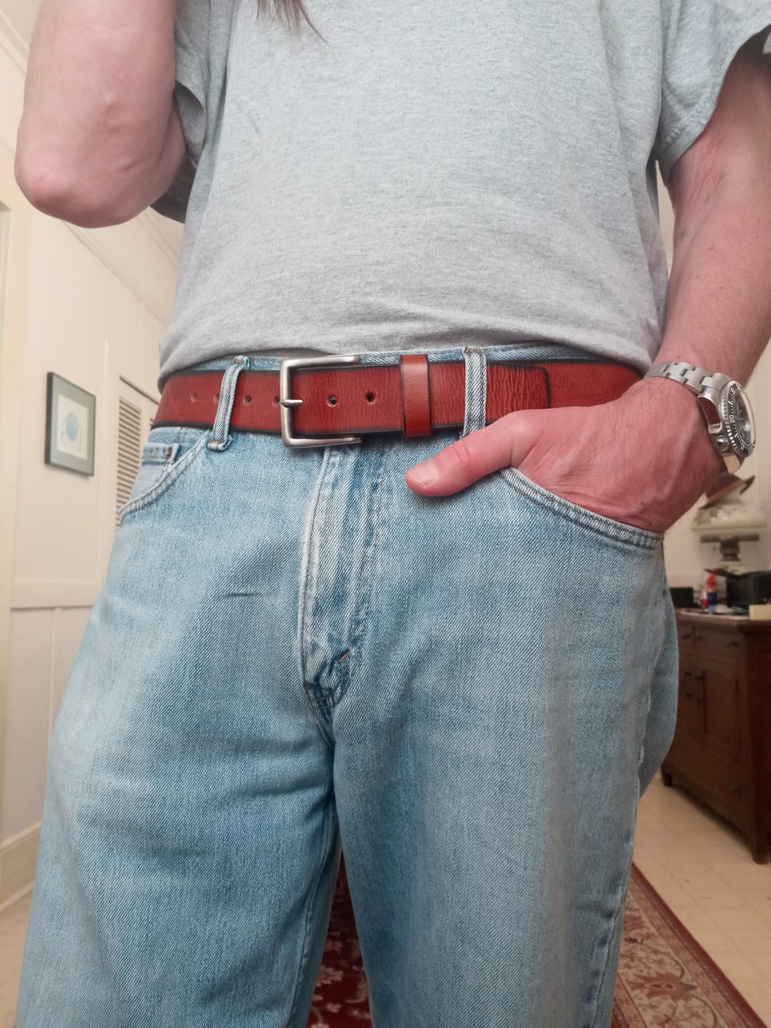 Customer photo review of The Canyon Belt - Tan Leather Belt with Charred Edges