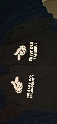 Customer photo review of Sie sagt wo es langgeht - Premium Hoodie unisex Rückendruck