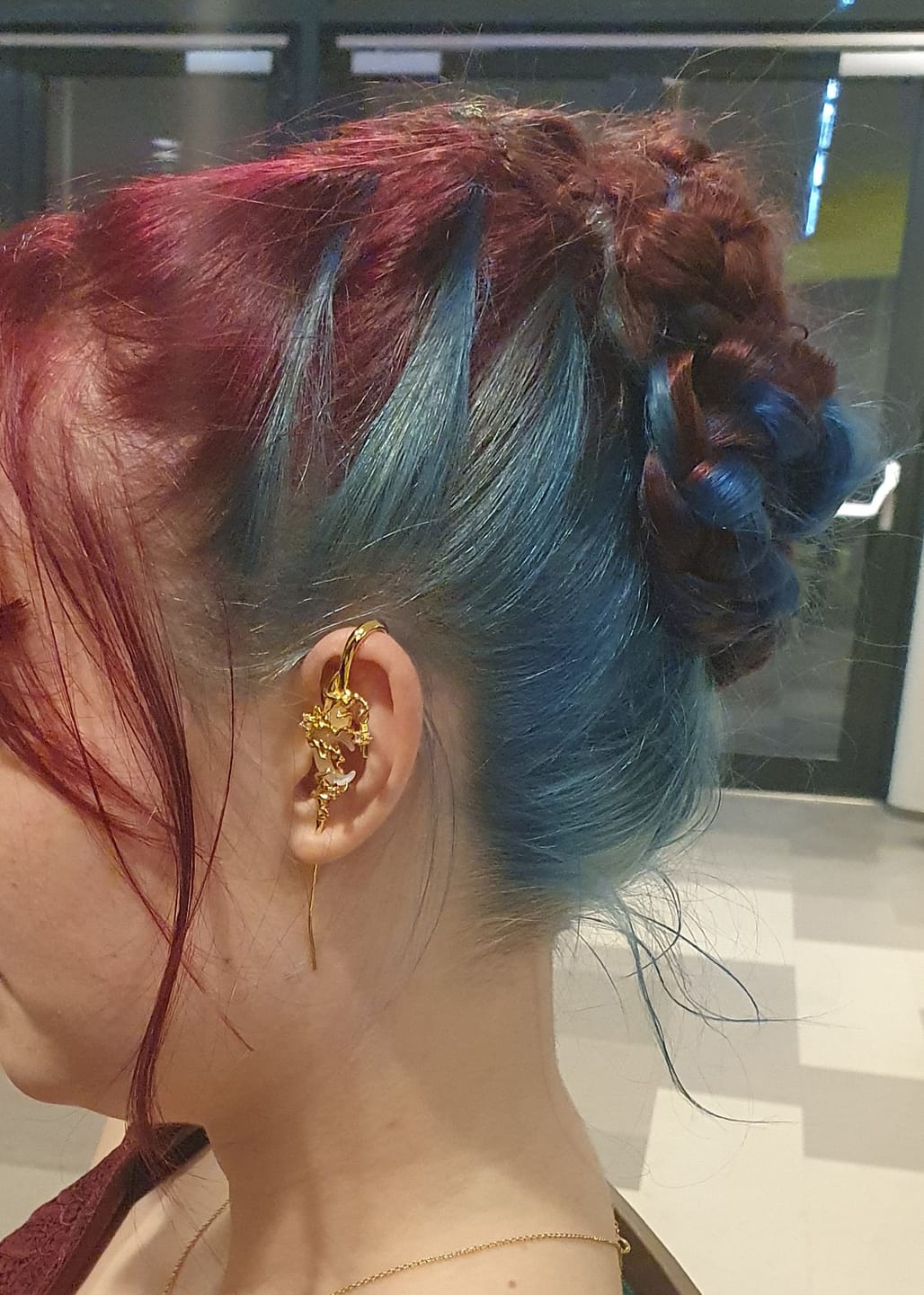 Customer photo review of "MYTH OF THE MOON" 925 Sterling Silver Statement Celestial Moon Dangle Needle Piercing Earring