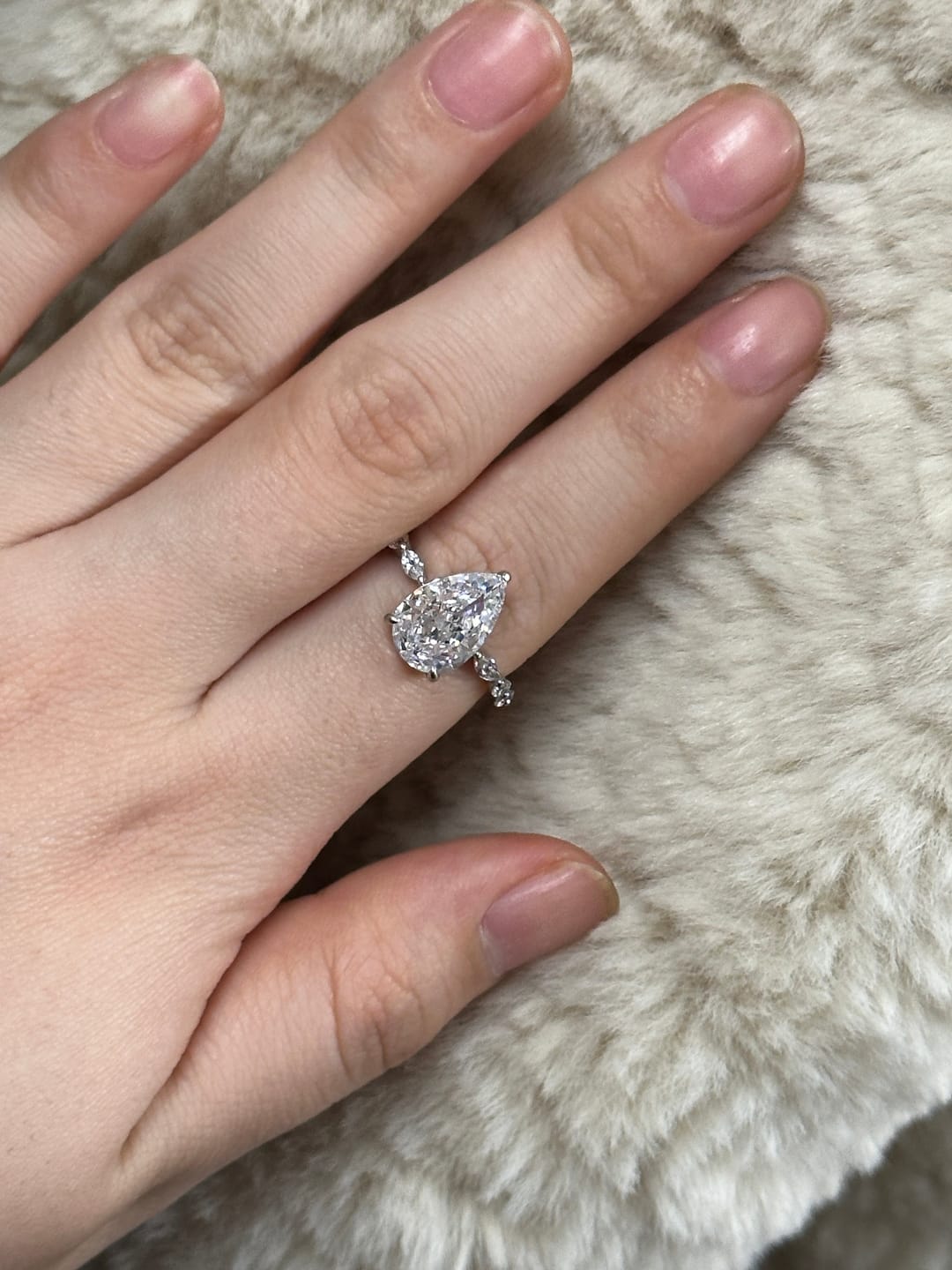 Customer photo review of S925 3 Ct Sparkle Pear Cut Simulated Diamond Engagement Ring In Sterling Silver
