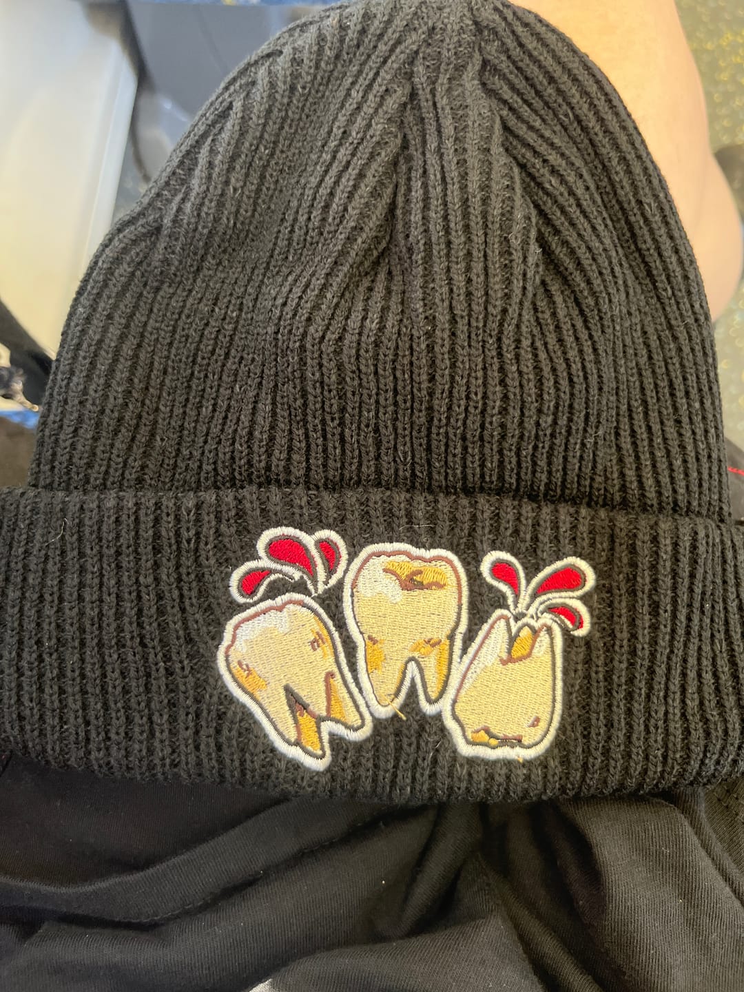 Customer photo review of Bloody Teeth Black Beanie