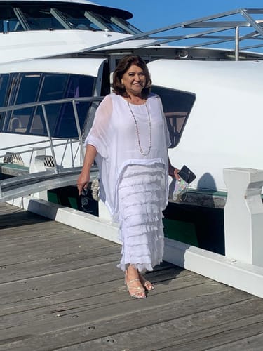 Customer photo review of Candie Silk Dress in White