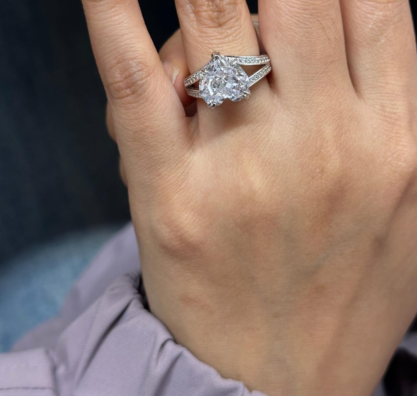 Customer photo review of Louily Exquisite 5.0 Carat Heart Cut Engagement Ring In Sterling Silver