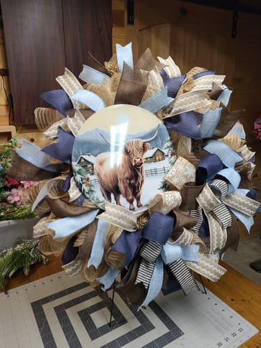 Customer photo review of Light Blue, White, and Silver Metallic Tweed Ribbon, 1.5"X10Y 72414-09-04