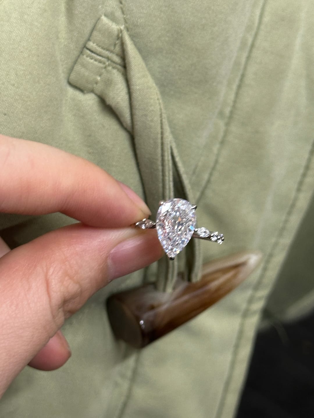 Customer photo review of S925 3 Ct Sparkle Pear Cut Simulated Diamond Engagement Ring In Sterling Silver