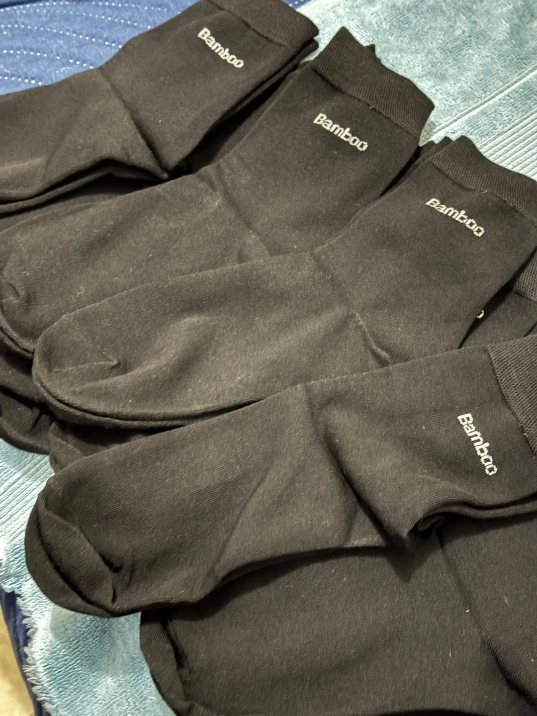 Customer photo review of Bamboo Crew Socks Comfortable Breathable Casual — Black | KIMLUD