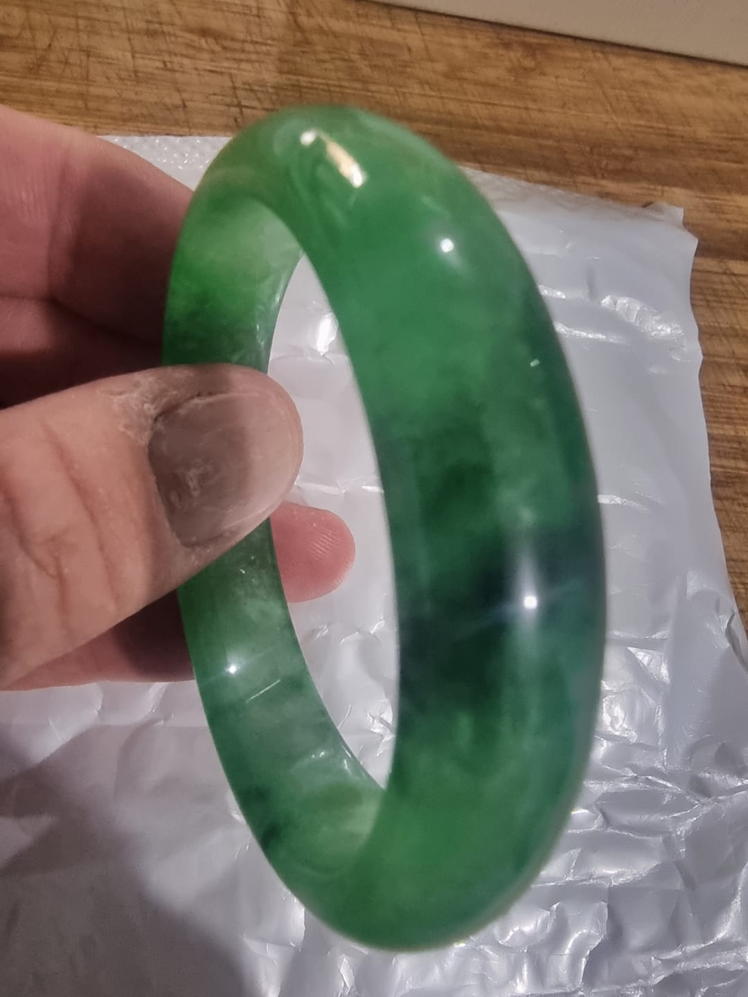 Customer photo review of Buddha Stones Natural Jade Fortune Blessing Bangle Bracelet