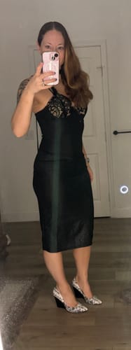 Customer photo review of Chantria Black Lace Bustier Snake Skin Print Dress
