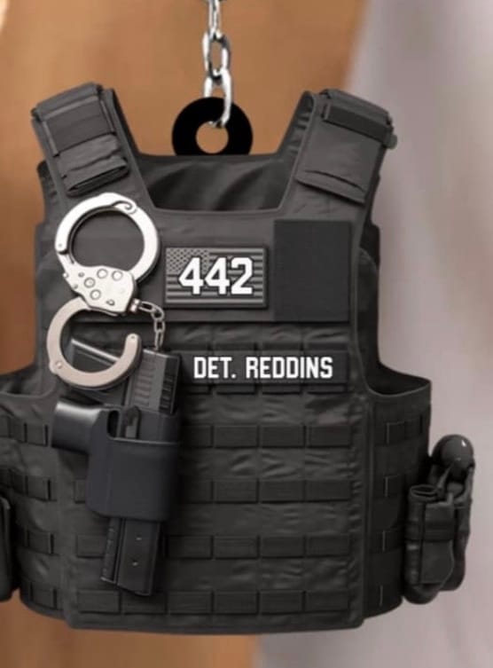 Customer photo review of Personalized Police Bulletproof Vest Acrylic Keychain